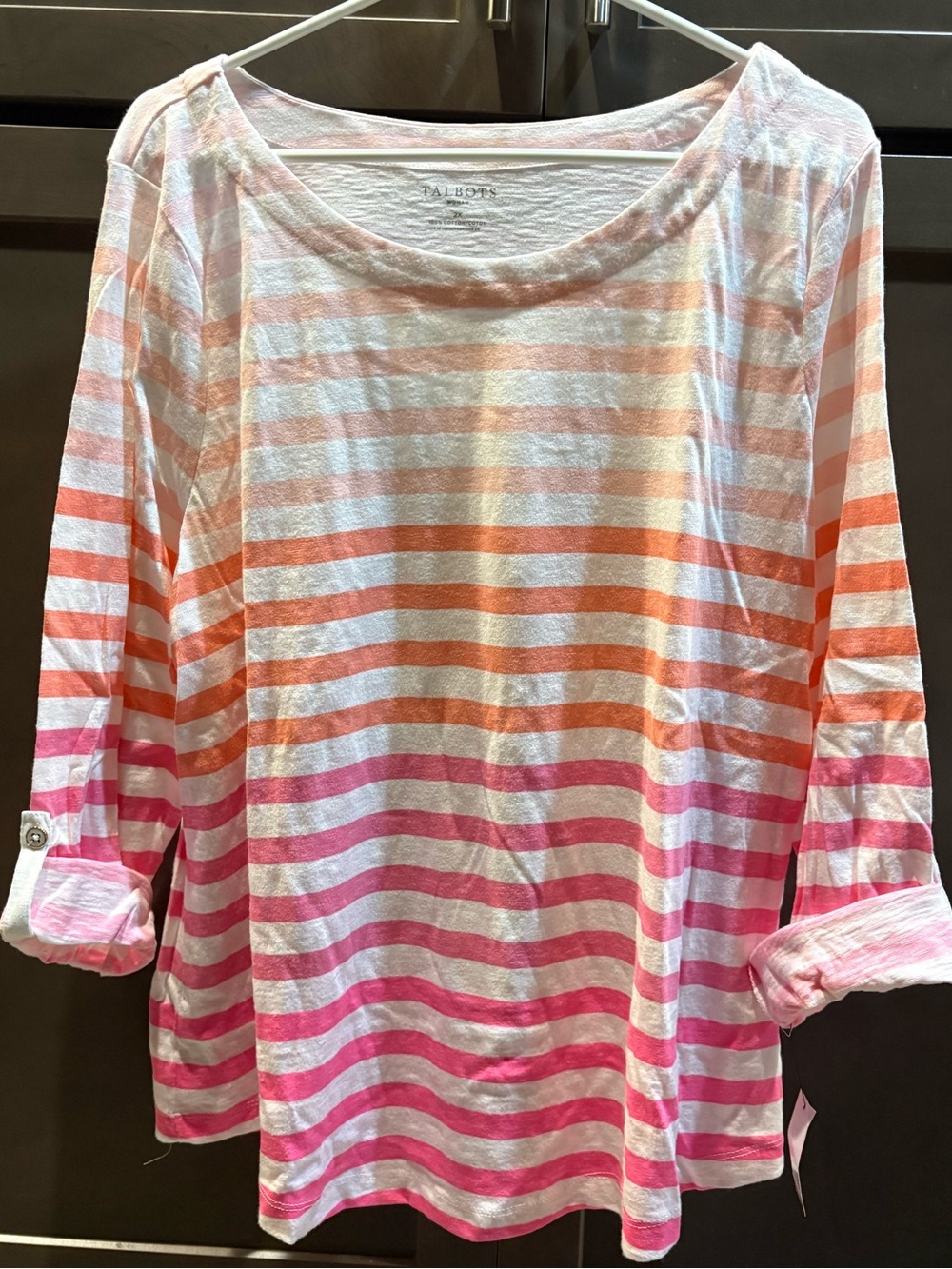 NWT Talbots Cotton Striped Tab Sleeve Tee, 2X